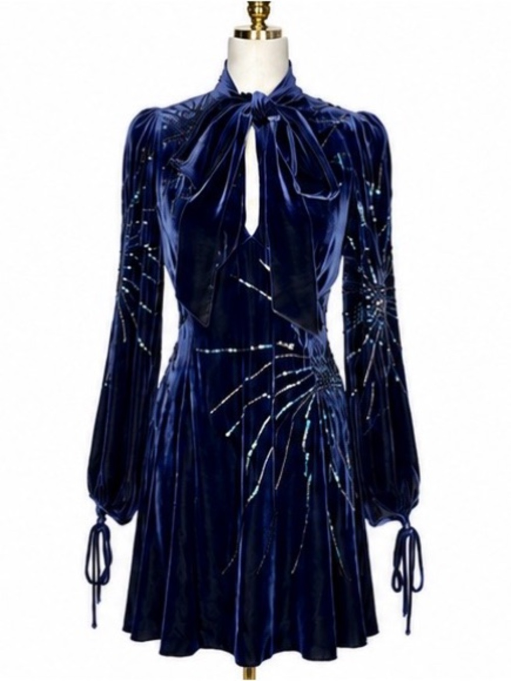 Marc Jacobs Midnight Blue Velvet Bow-Tie Long Sleeve Dress - Picture 1 of 6